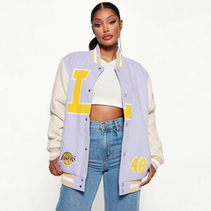 NBA Lakers Varsity Jacket lavender pastel purple basketball bomber women's large